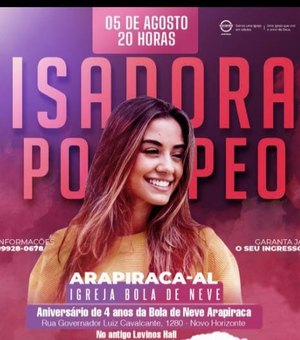 Isadora Pompeo faz show nesta sexta (05) em Arapiraca