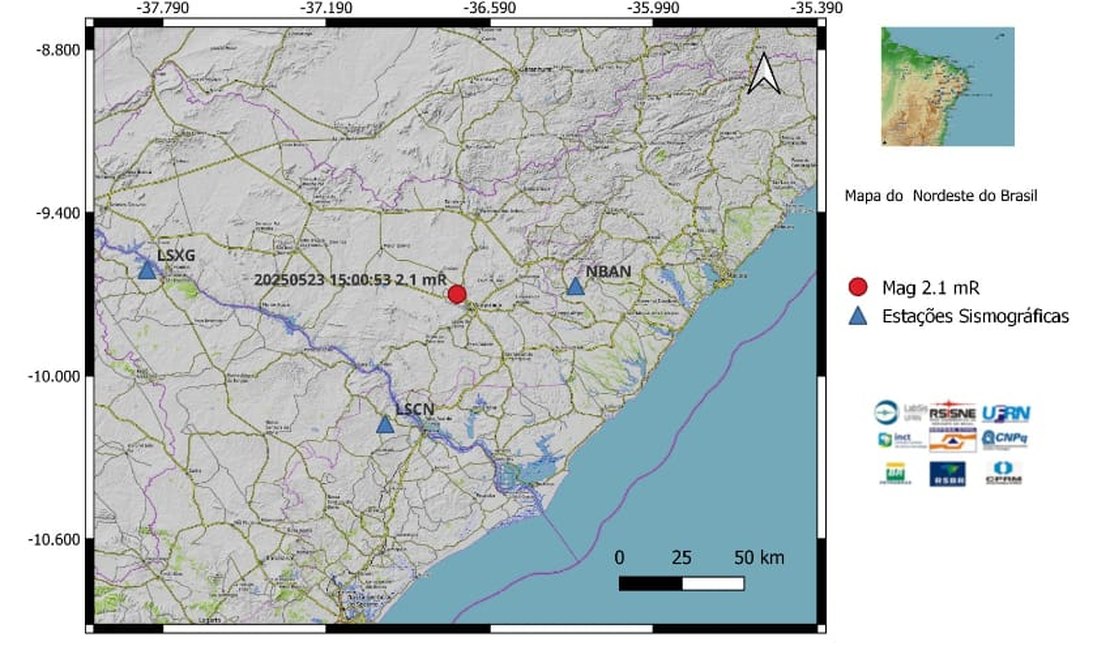 Tremor de terra com magnitude de 2.1 mR é registrado em Arapiraca