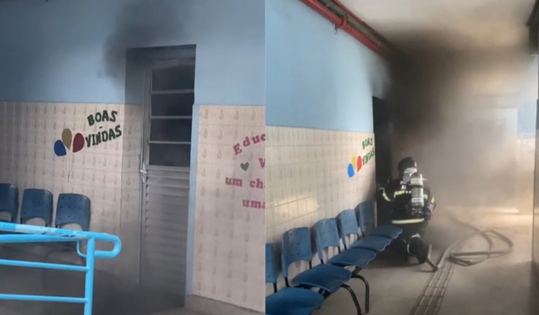 [Vídeo] Incêndio em sala de aula assusta funcionários de escola na Pajuçara