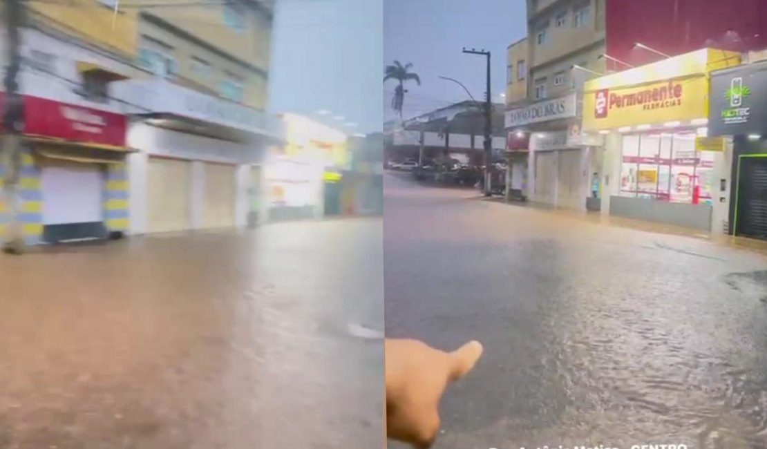 [Vídeo] Morador captura momento em que rua no Centro de Palmeira dos Índios é tomada pela água