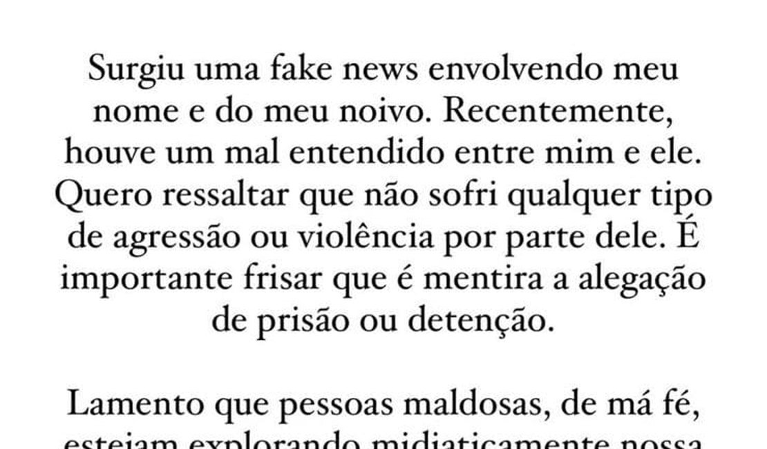 Noiva de médico João Caldas nega que sofreu agressão, e classifica caso como fake News