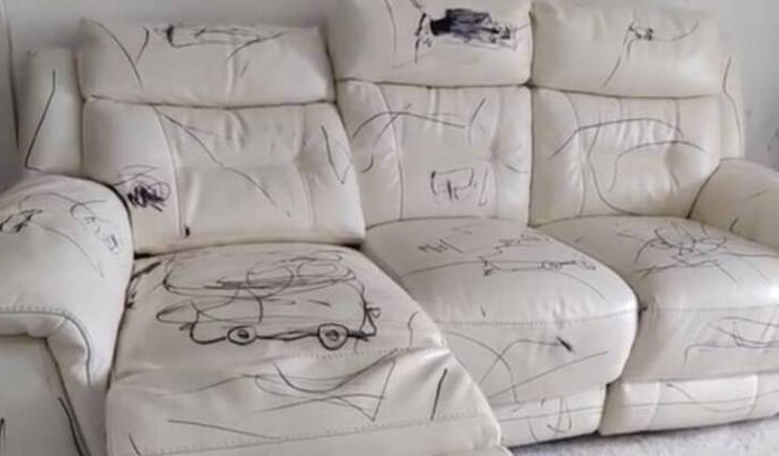 Vale R$ 8 mil? Pai tenta vender sofá todo riscado por seus filhos na internet e é ridicularizado