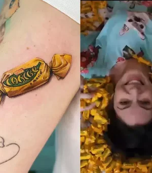 Mulher tatua bombom Caribe no braço e ganha 10kg de chocolate