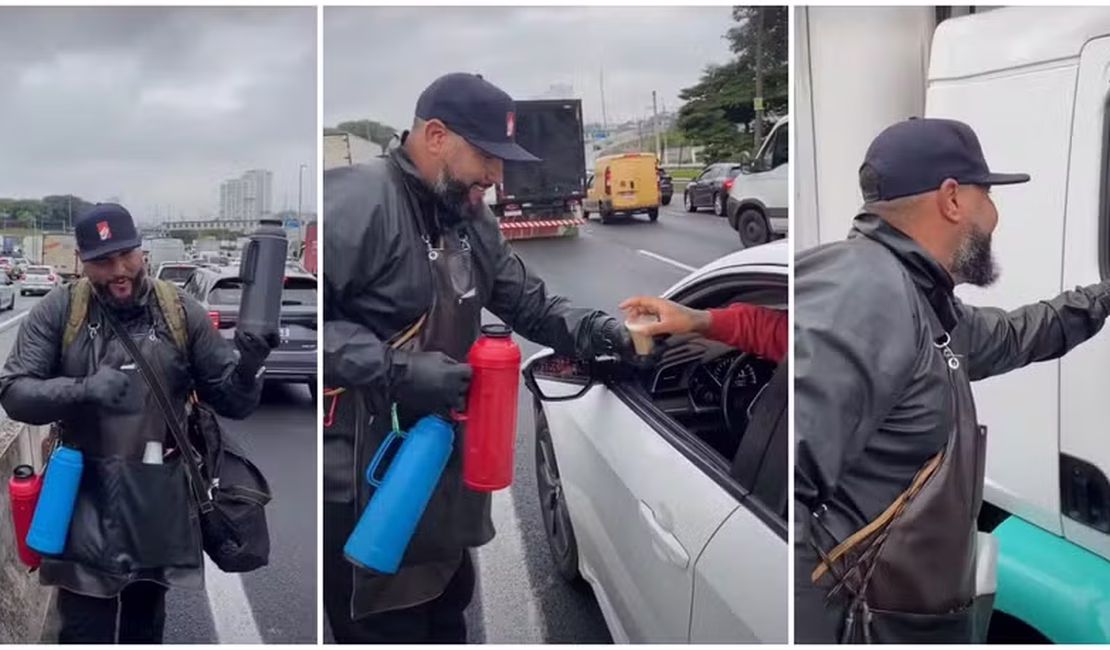 Ambulante que vende café na Anhanguera conquista clientes e viraliza
