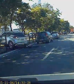 [Vídeo] Veja momento em que carro desgovernado atinge canteiro na Av. Fernandes Lima