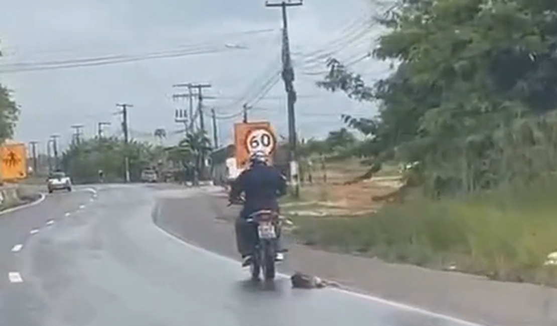 [Vídeo] Motociclista flagrado arrastando cachorro em Rio Largo é identificado pela Polícia Civil