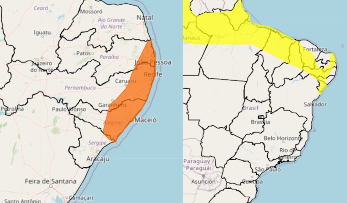 Inmet emite novos alertas e aponta riscos de grandes alagamentos e deslizamentos em Alagoas