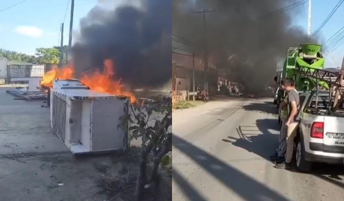 Moradores incendeiam entulhos e bloqueiam AL-215 contra falta de água em Marechal Deodoro