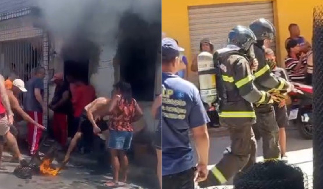 Casa pega fogo após explosão de botijão de gás e deixa três feridos em Maceió