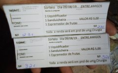 Bilhete de rifa vendida pela mãe da criança custa R$ 5