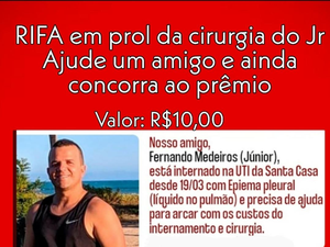Familiares pedem ajuda para pagar tratamento hospitalar de jovem, que foi internado com líquido no pulmão