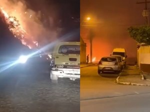 [Vídeo] Incêndio de grandes proporções atinge Ladeira do Bonfim e ameaça casas da região