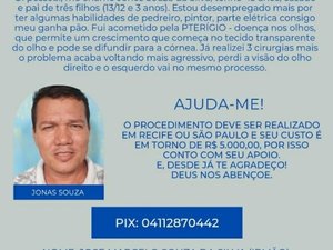 Homem diagnosticado com pterígio tenta arrecadar R$ 5 mil  para custear cirurgia