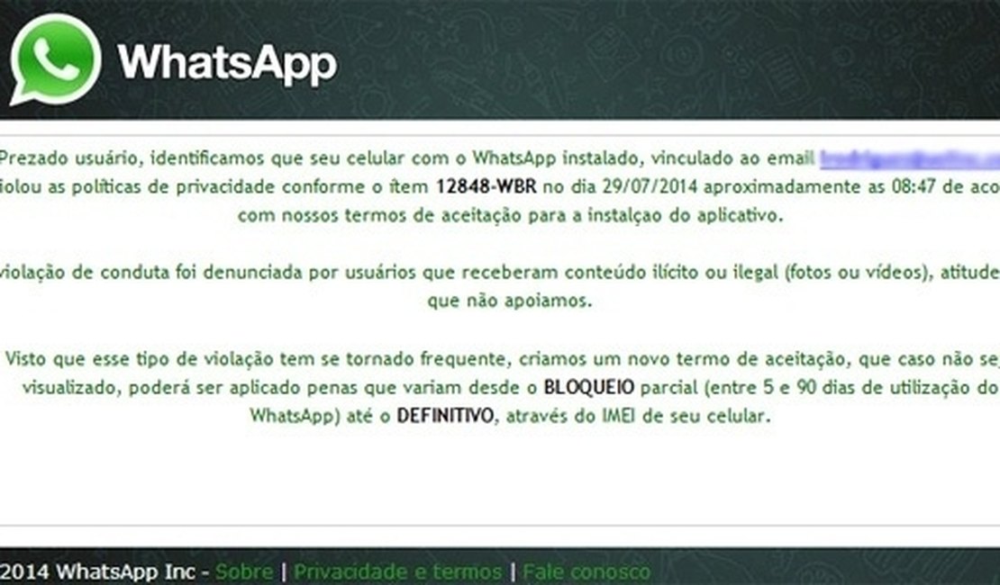 Golpe enviado por e-mail ameaça bloquear usuários do WhatsApp