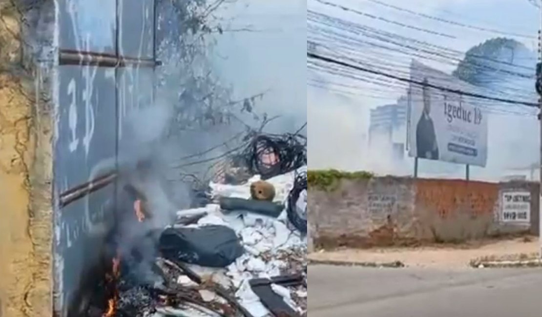 [Vídeo] Incêndio atinge terreno baldio no Farol; fumaça cobre o local