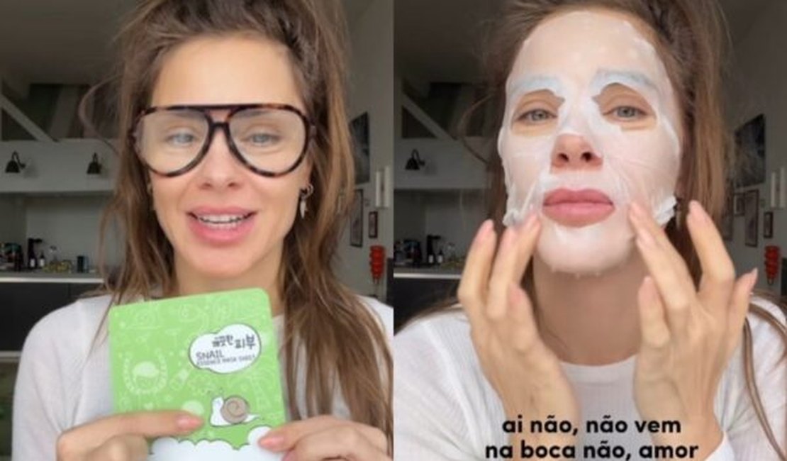 Carolina Dieckmann testa máscara de lesma e dermatologista avalia