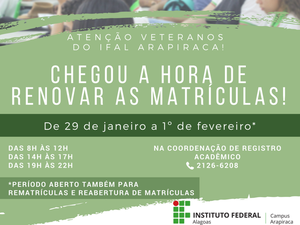 Período de renovação de matrículas no Ifal Arapiraca começa hoje (29)