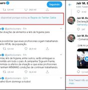 Twitter exclui dois posts do perfil de Bolsonaro por violar as regras da rede social