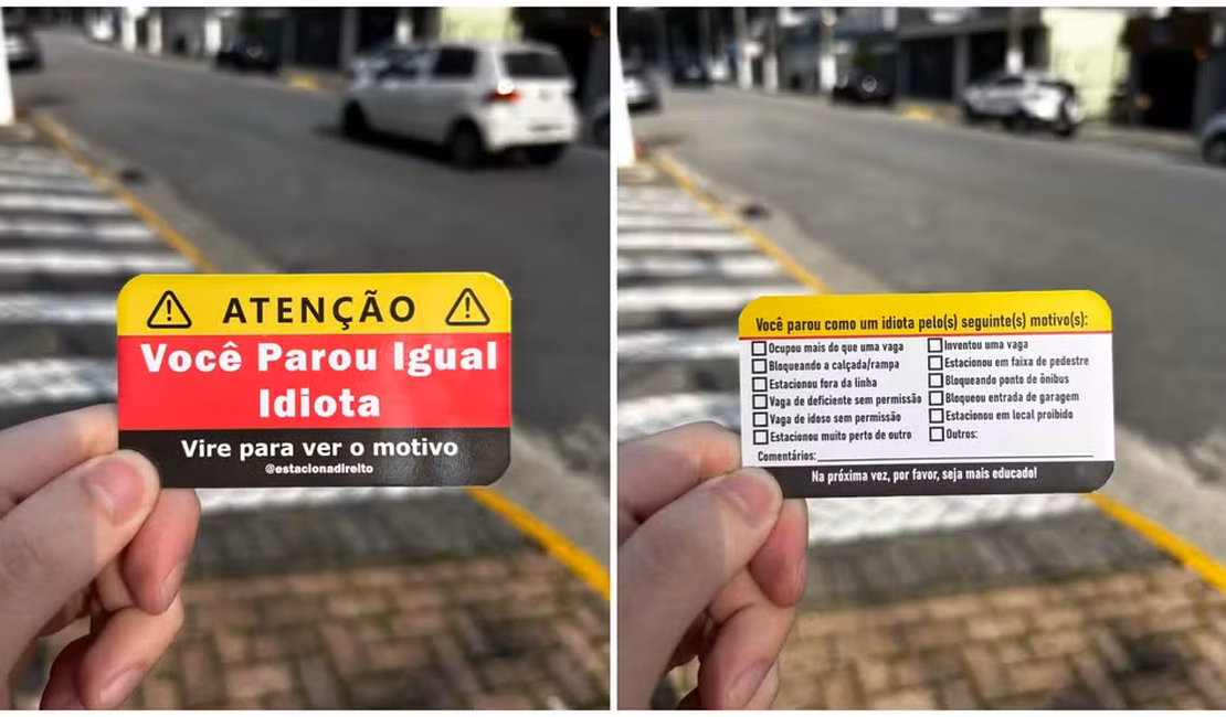 ‘Você parou igual idiota’: estudante cria cartão para dar recado a motoristas espaçosos