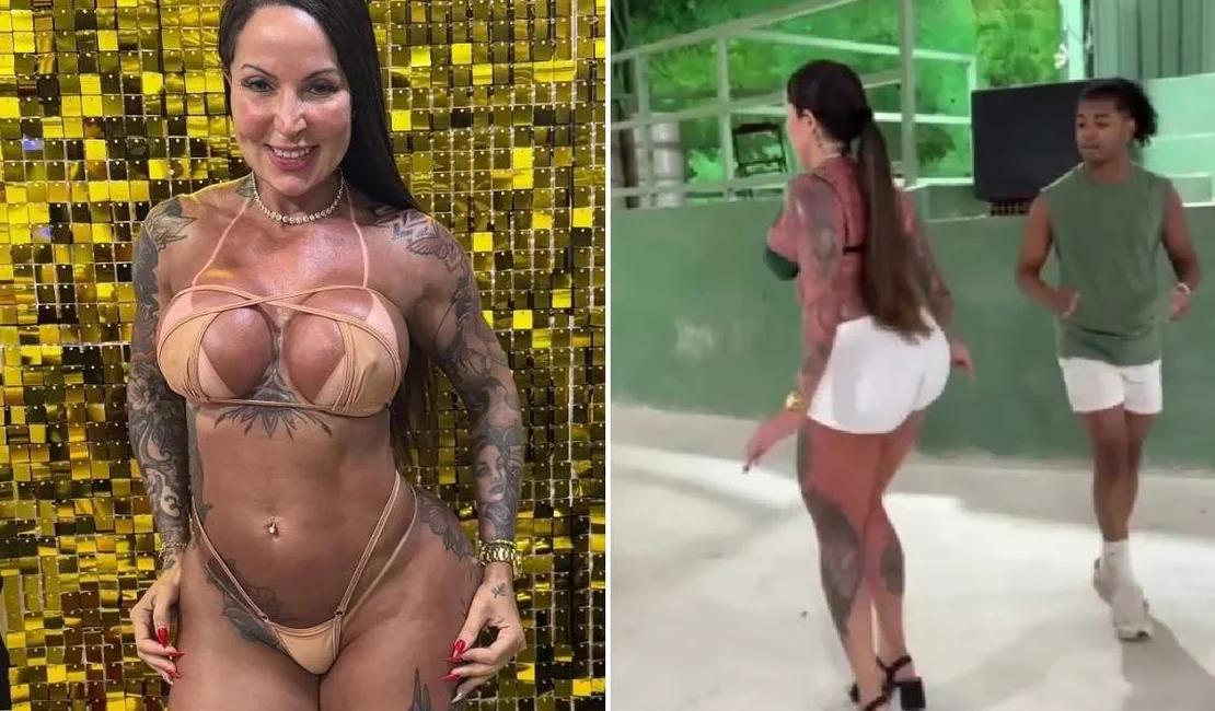 Rainha sem calcinha reaparece após polêmica e se esforça para sambar