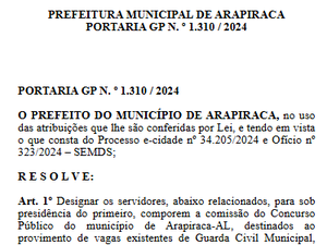 Prefeito Luciano Barbosa publica portaria sobre concurso para Guarda Municipal em Arapiraca