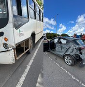 Colisão entre ônibus e carro deixa homem ferido em Matriz de Camaragibe
