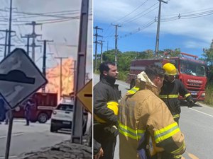 [Vídeo] Retroescavadeira atinge tubulação de gás e causa incêndio em Marechal Deodoro