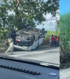 Colisão entre van e carro termina em capotamento na BR-316, em Pilar