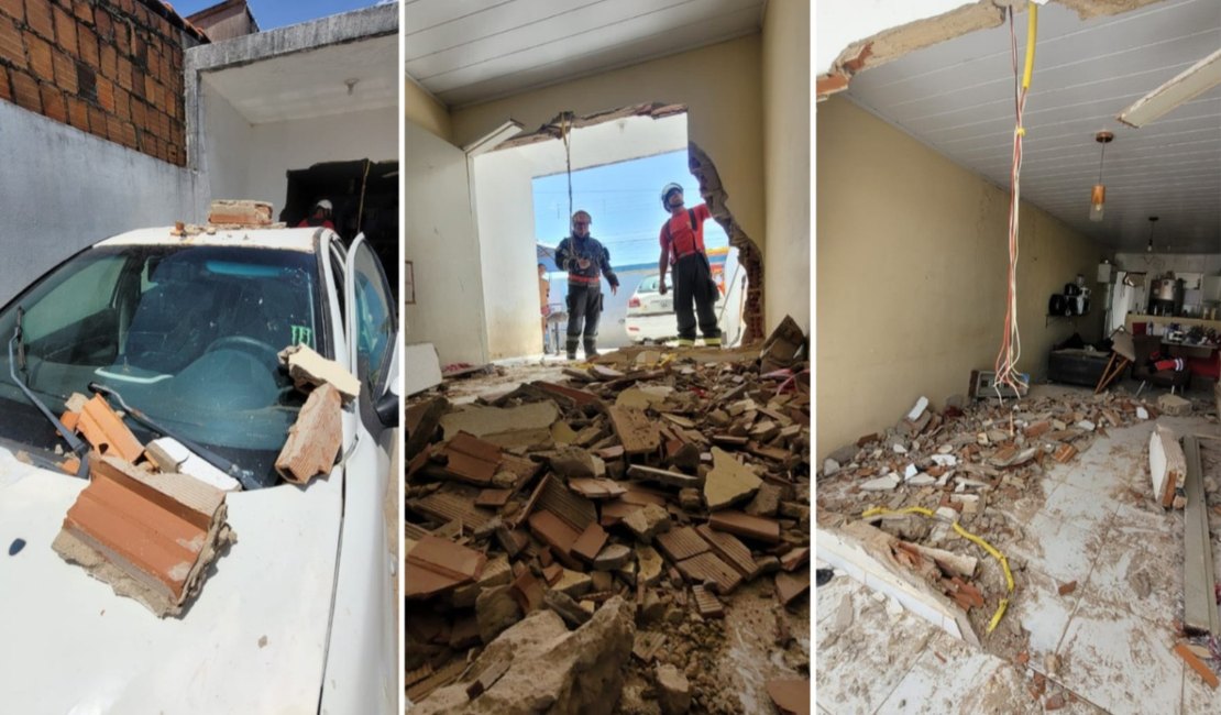 Carro invade casa e derruba muro em Marechal Deodoro; motorista fica ferido