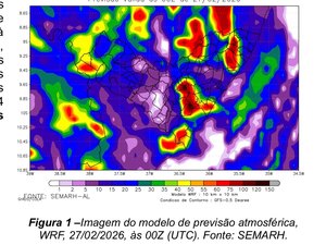 Sala de Alerta emite aviso de chuvas com ventos e raios de quinta-feira até domingo em AL