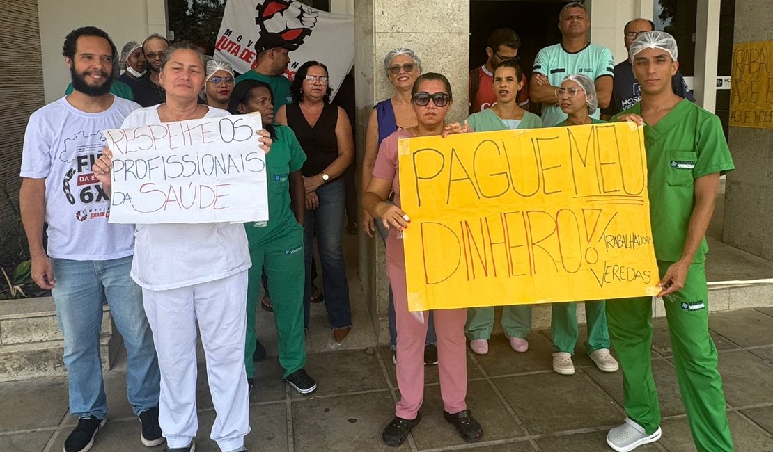 Trabalhadores do Hospital Veredas voltam a protestar após seis meses sem salários
