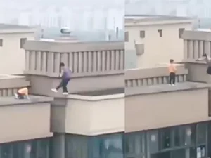 Menino é filmado saltando em vão de prédios de 27 andares na China; veja