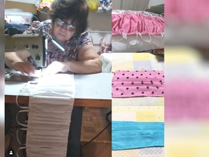 Costureira aposentada, de 69 anos, faz máscaras de pano para doar