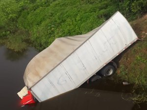 [Vídeo]Motorista de caminhão perde controle e morre após cair dentro de riacho