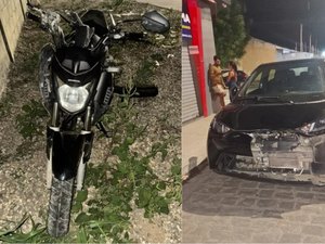 Adolescente sem CNH fica ferido após colisão entre moto e carro em Arapiraca