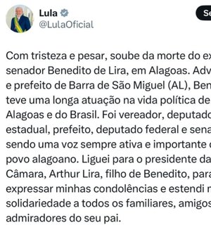 ‘Voz importante do povo alagoano’, diz Lula sobre morte de Biu de Lira