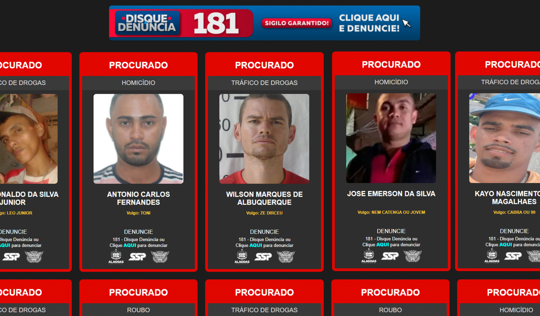 Plataforma com lista de criminosos mais procurados de Alagoas é lançada
