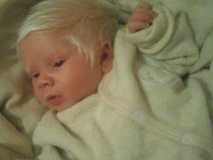 Bebê faz sucesso ao nascer com o cabelo todo branco