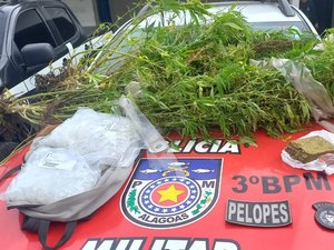 Dupla é presa por tráfico e por cultivar maconha em residência, no bairro Primavera