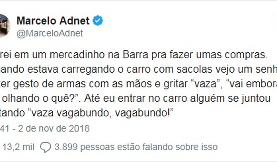 Marcelo Adnet diz ter sido hostilizado no Rio: 'Vaza, vagabundo!'