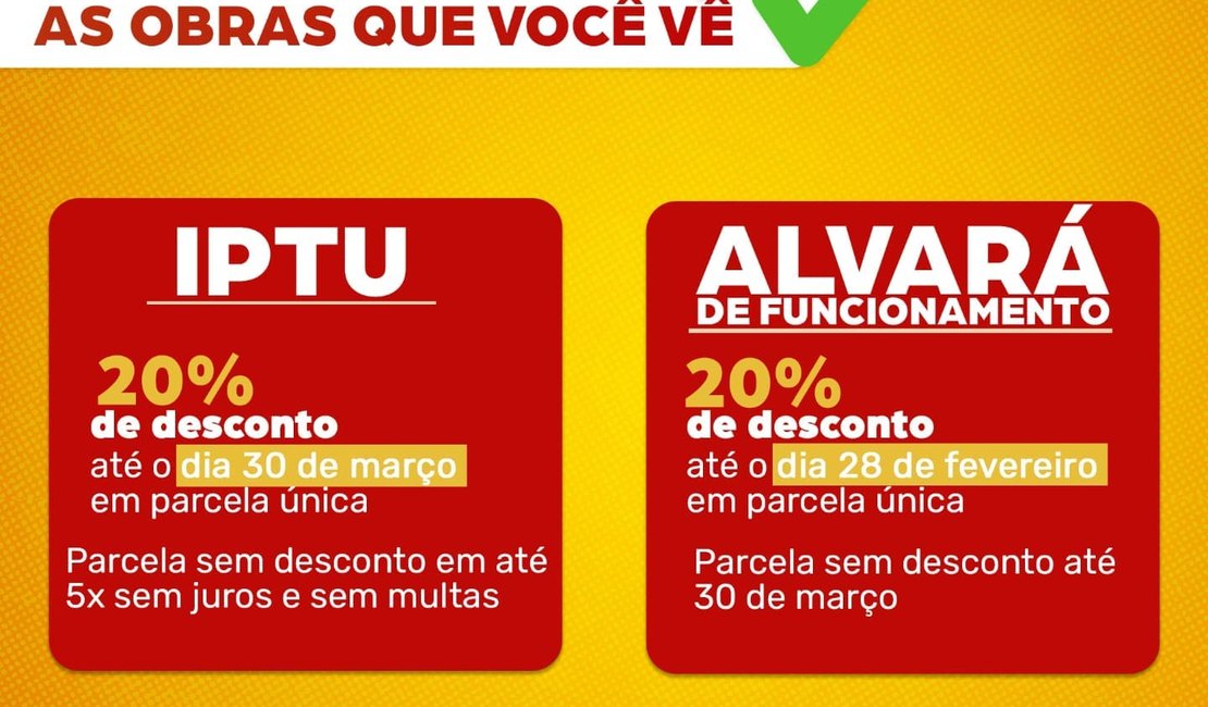 São Luís do Quitunde oferece desconto no IPTU e no Alvará de Funcionamento