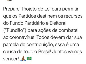 JHC quer dinheiro do fundão eleitoral usado para combate ao Coronavírus