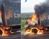 Caminhão baú pega fogo na rodovia AL-115, em Igaci