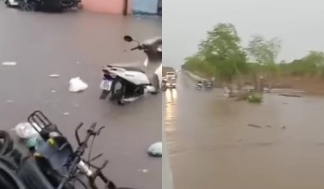 Moradores de Pão de Açúcar registram forte temporal e ruas alagadas