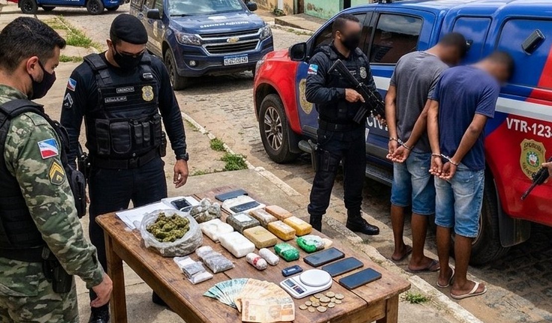 Operação policial termina com apreensão de drogas e prisões em Palmeira dos Índios