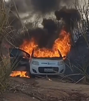 [Vídeo] Carro pega fogo nas proximidades da Usina Santa Clotilde, em Rio Largo