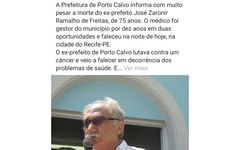 Prefeitura de Porto Calvo lamenta a morte do ex-prefeito