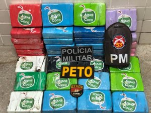 PM da Bahia apreende 36 kg de cocaína; droga estava embalada em plásticos para água de coco