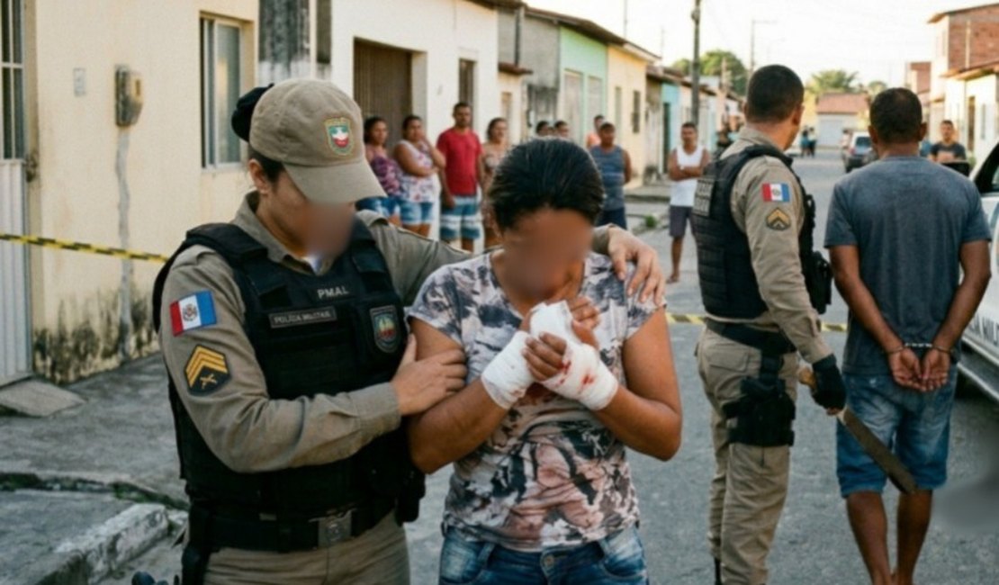 Mulher tem mãos cortadas com facão e homem é preso por violência doméstica em Maceió