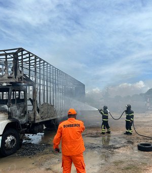 [Vídeo] Caminhão-baú incendeia em São José da Coroa Grande